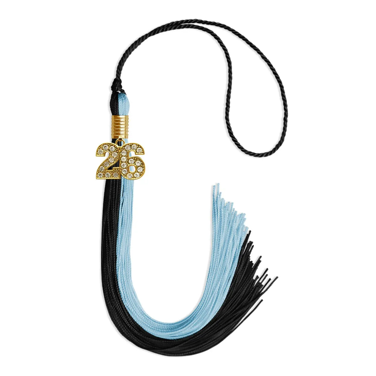 Black/Light Blue Graduation Tassel with Gold Bling Charm - Endea Graduation