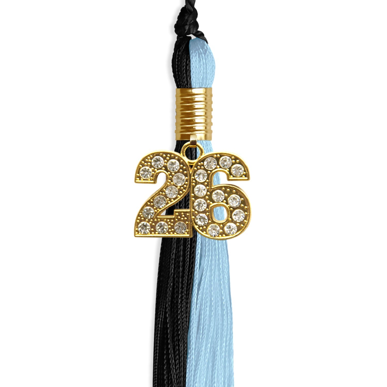 Black/Light Blue Graduation Tassel with Gold Date Drop - Endea Graduation