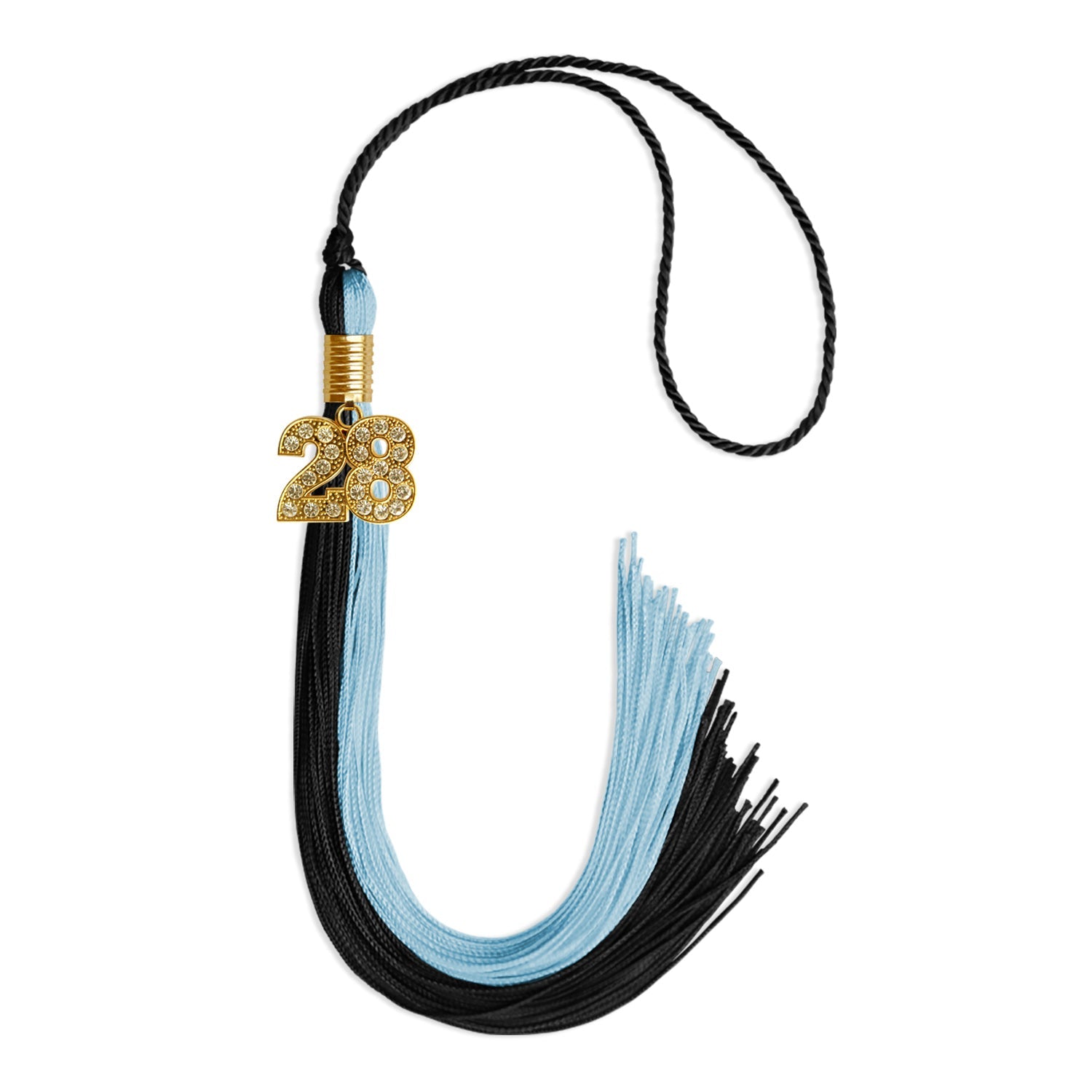 Black/Light Blue Graduation Tassel with Gold Date Drop - Endea Graduation