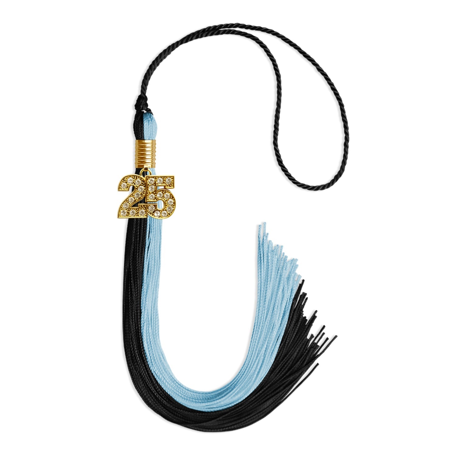 Black/Light Blue Graduation Tassel with Gold Date Drop - Endea Graduation