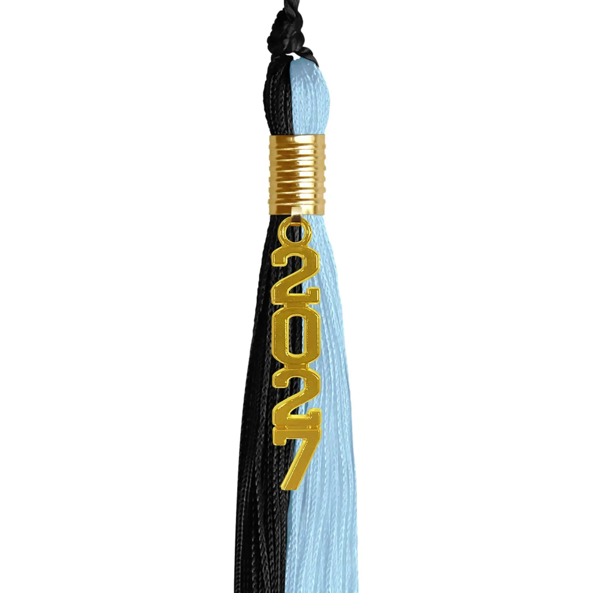 Black/Light Blue Graduation Tassel with Gold Stacked Date Drop - Endea Graduation