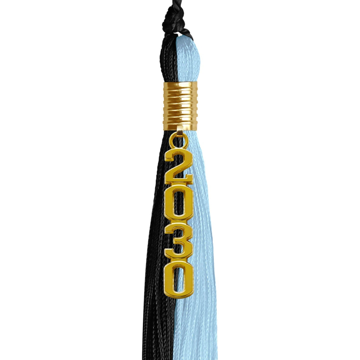 Black/Light Blue Graduation Tassel with Gold Stacked Date Drop - Endea Graduation
