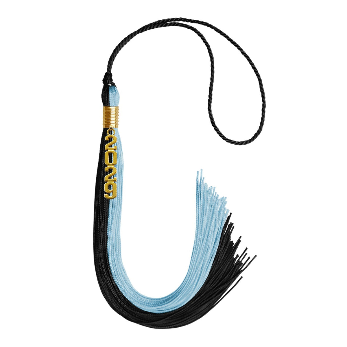 Black/Light Blue Graduation Tassel with Gold Stacked Date Drop - Endea Graduation