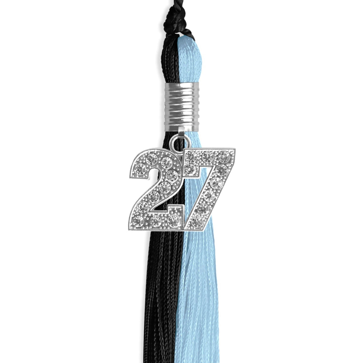 Black/Light Blue Graduation Tassel with Silver Bling Charm - Endea Graduation