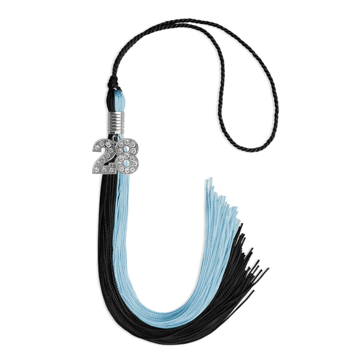 Black/Light Blue Graduation Tassel with Silver Bling Charm - Endea Graduation