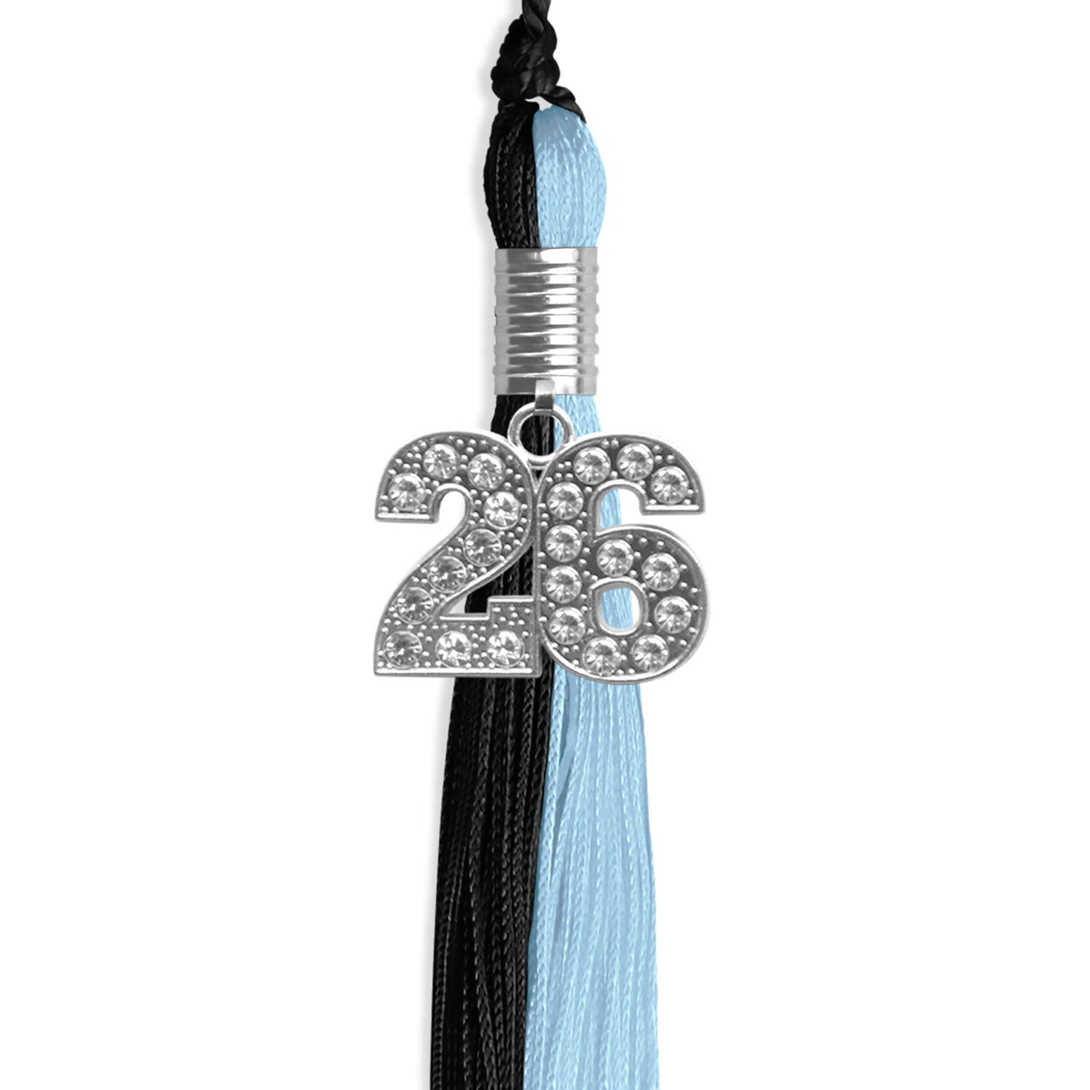Black/Light Blue Graduation Tassel with Silver Bling Charm - Endea Graduation