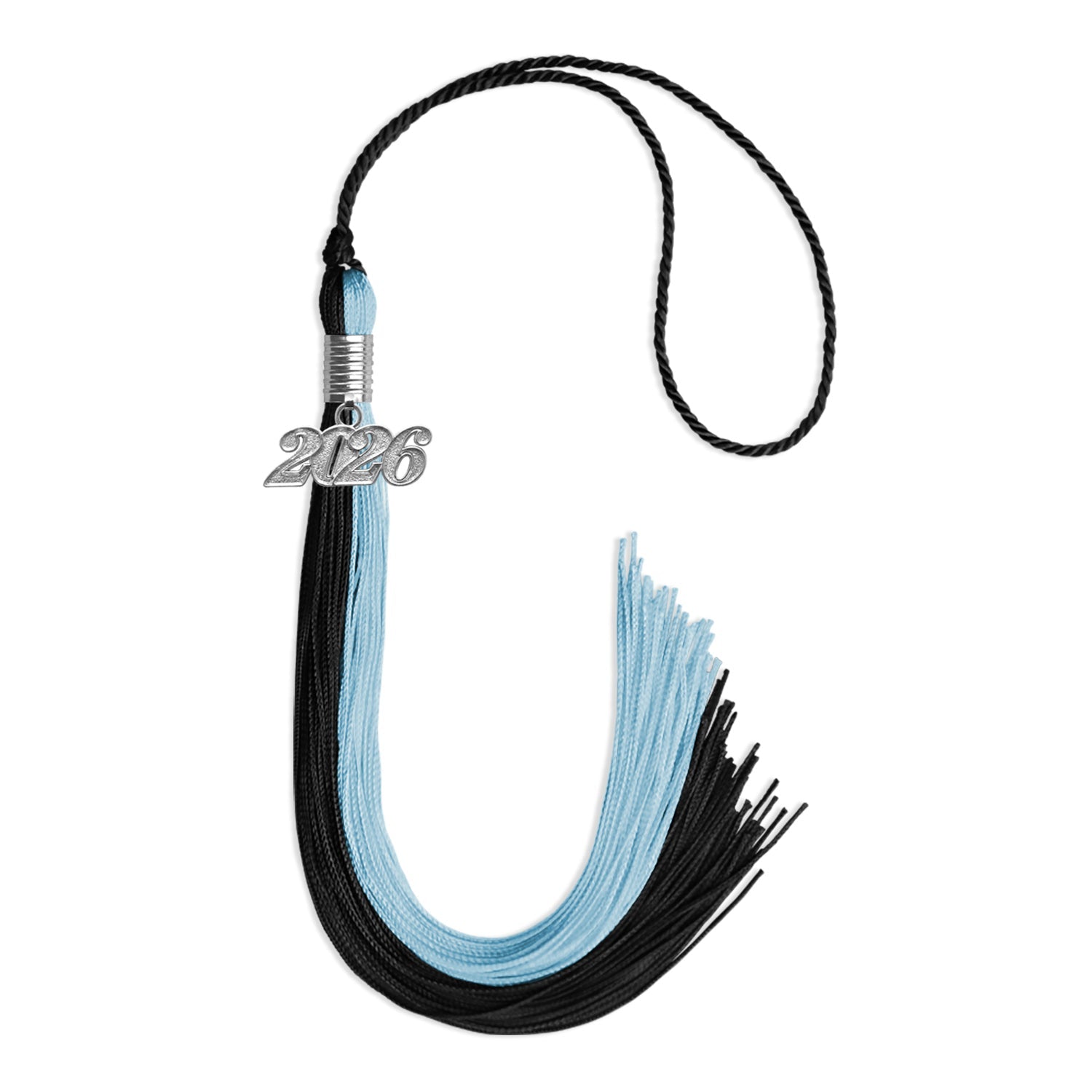 Black/Light Blue Graduation Tassel with Silver Date Drop - Endea Graduation