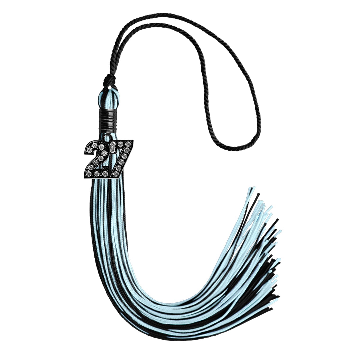 Black/Light Blue Mixed Color Graduation Tassel with Black Date Drop - Endea Graduation