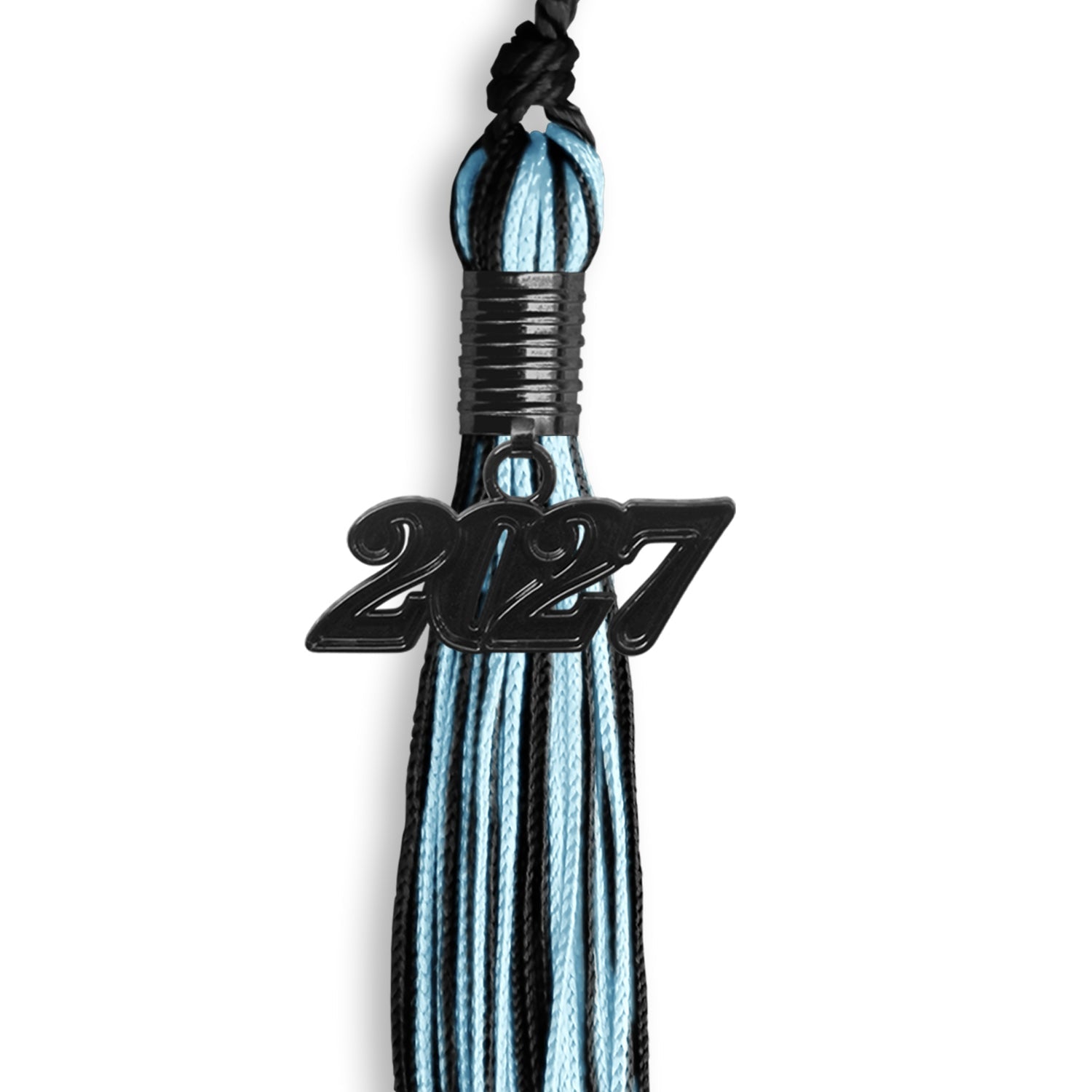 Black/Light Blue Mixed Color Graduation Tassel with Black Date Drop - Endea Graduation