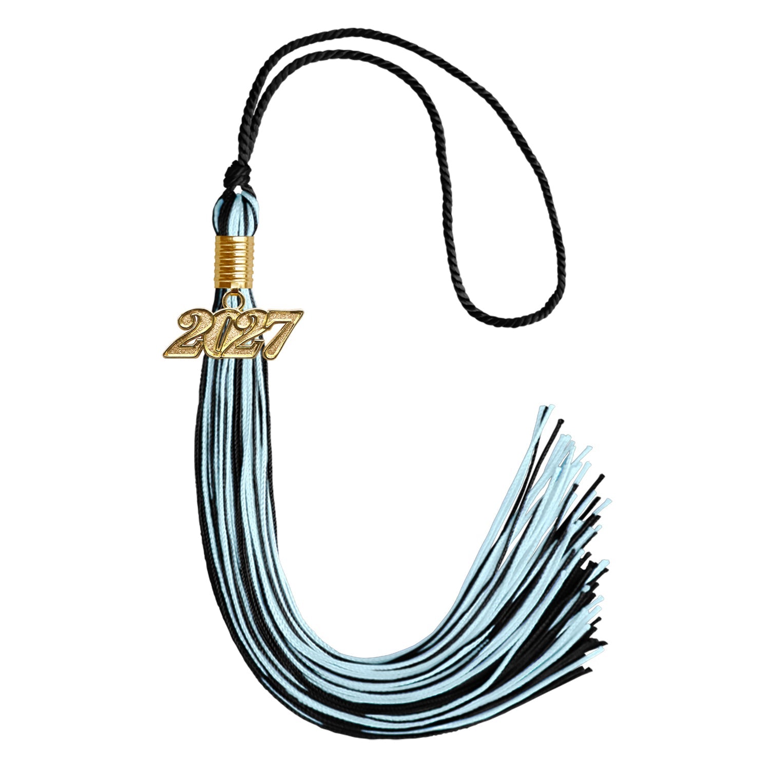 Black/Light Blue Mixed Color Graduation Tassel with Gold Date Drop - Endea Graduation
