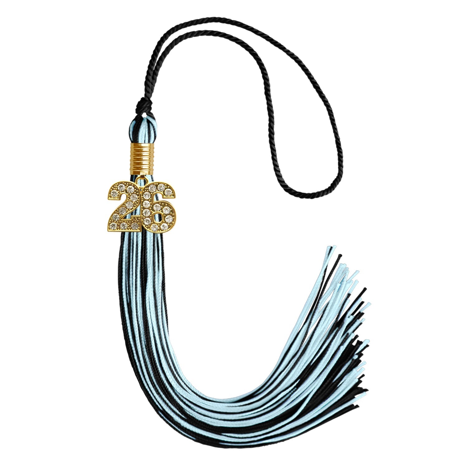 Black/Light Blue Mixed Color Graduation Tassel with Gold Date Drop - Endea Graduation