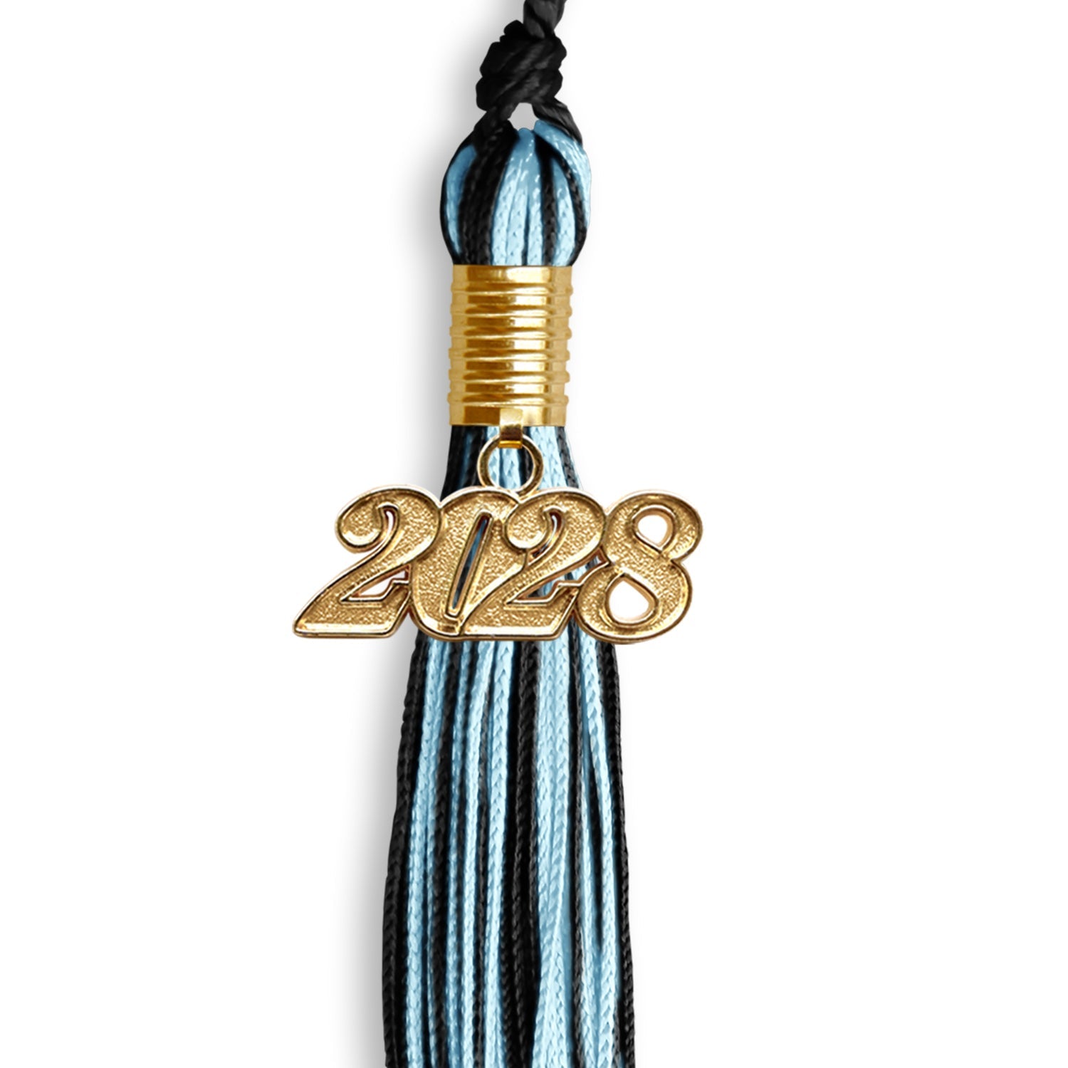 Black/Light Blue Mixed Color Graduation Tassel with Gold Date Drop - Endea Graduation