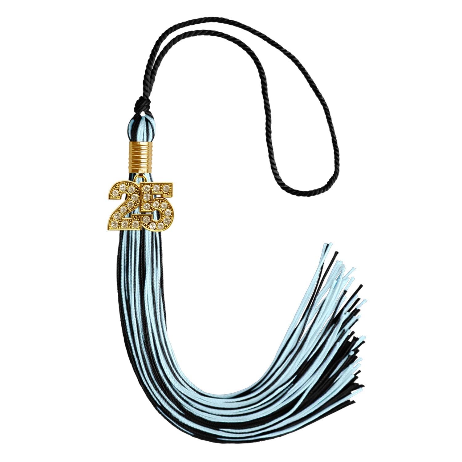 Black/Light Blue Mixed Color Graduation Tassel with Gold Date Drop - Endea Graduation