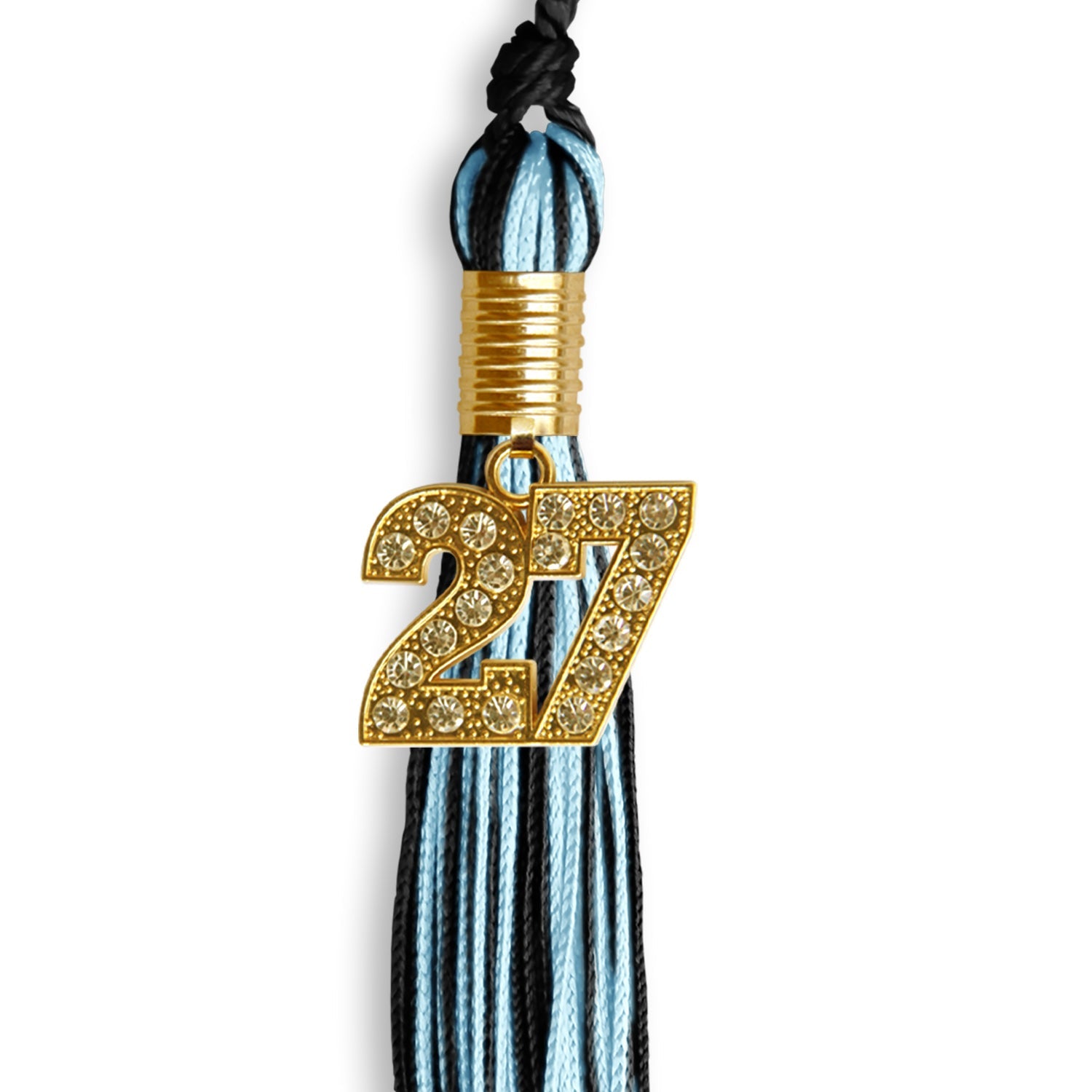 Black/Light Blue Mixed Color Graduation Tassel with Gold Date Drop - Endea Graduation