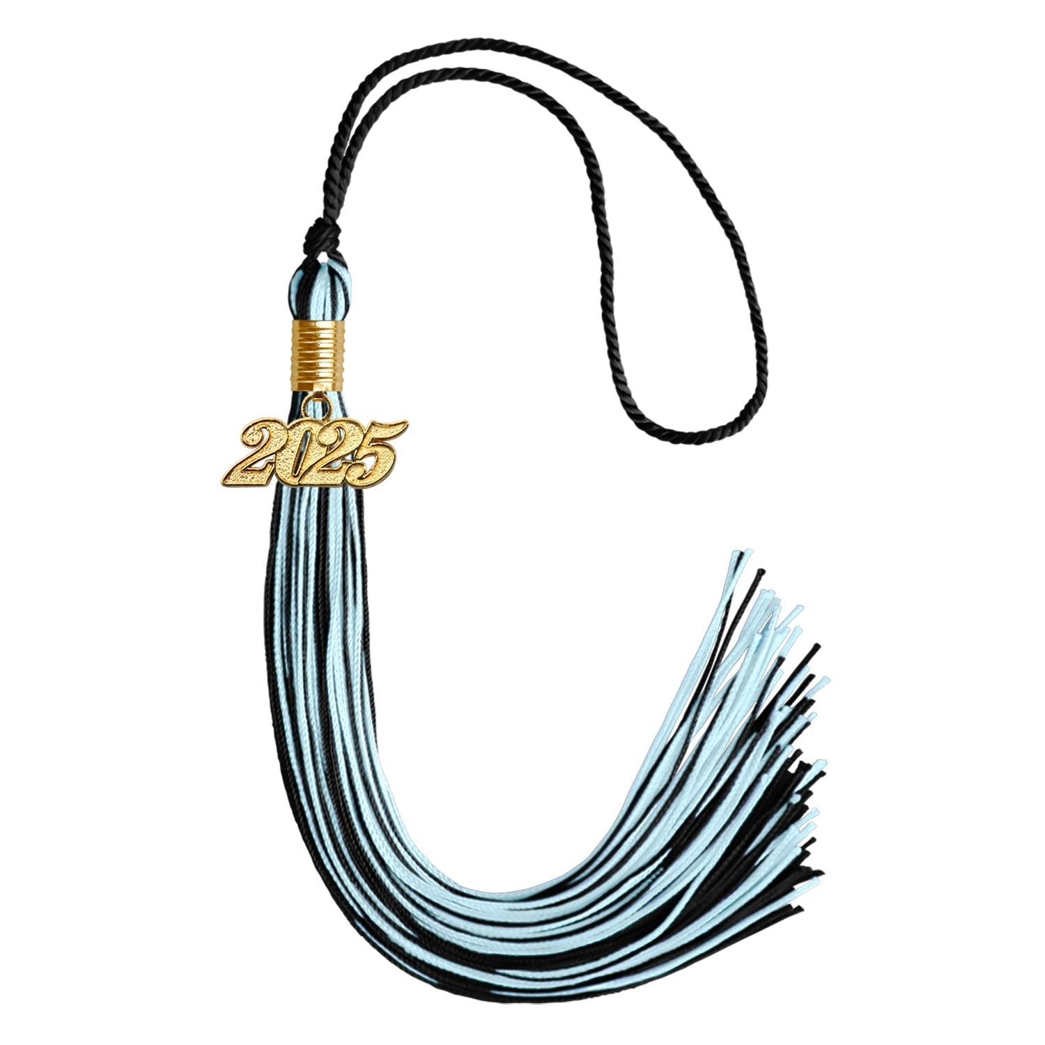 Black/Light Blue Mixed Color Graduation Tassel with Gold Date Drop - Endea Graduation