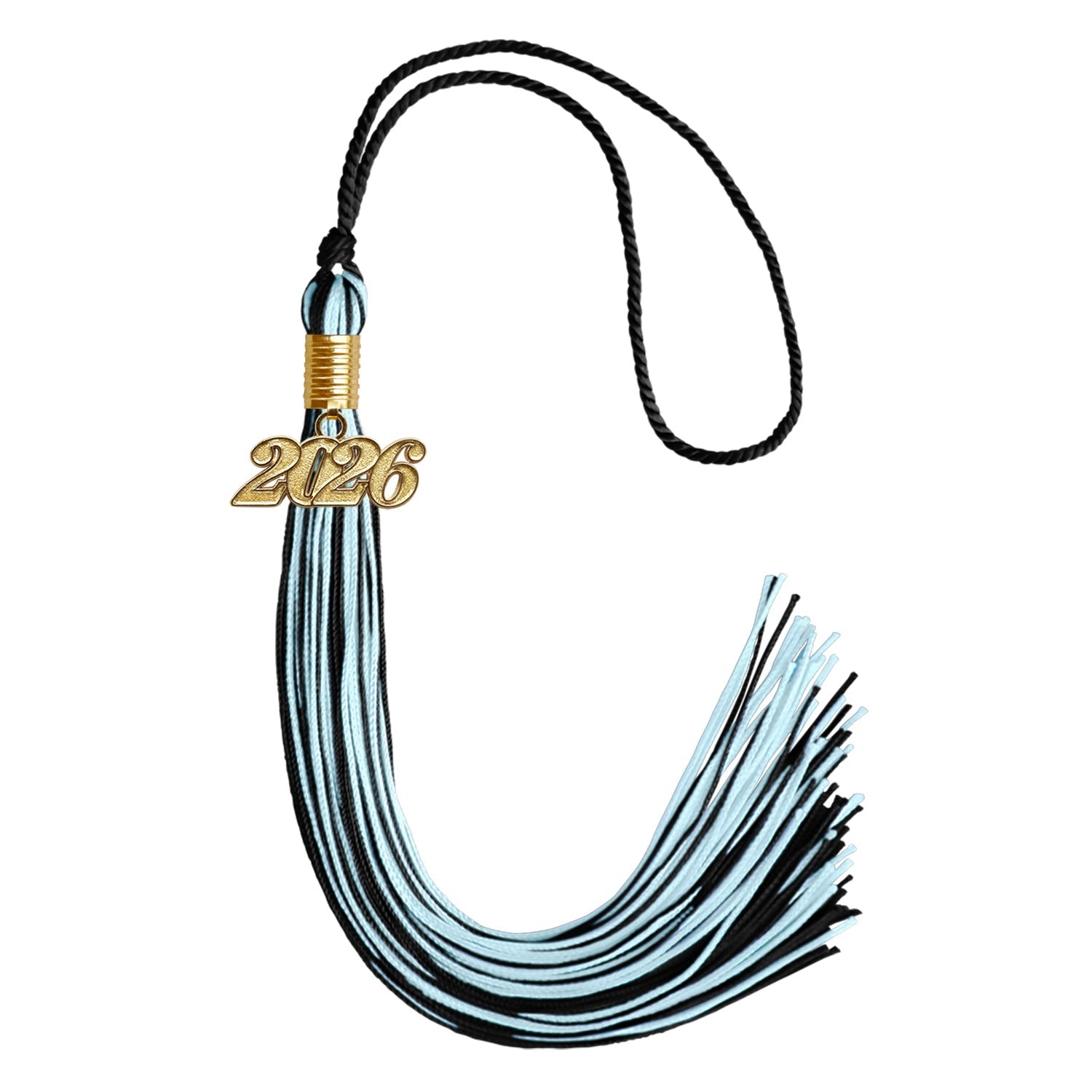 Black/Light Blue Mixed Color Graduation Tassel with Gold Date Drop - Endea Graduation