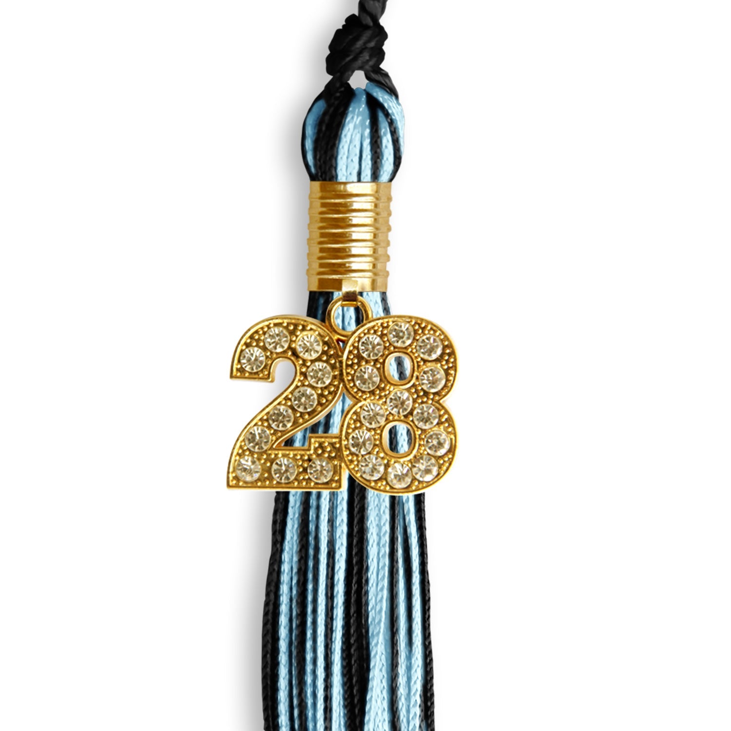 Black/Light Blue Mixed Color Graduation Tassel with Gold Date Drop - Endea Graduation