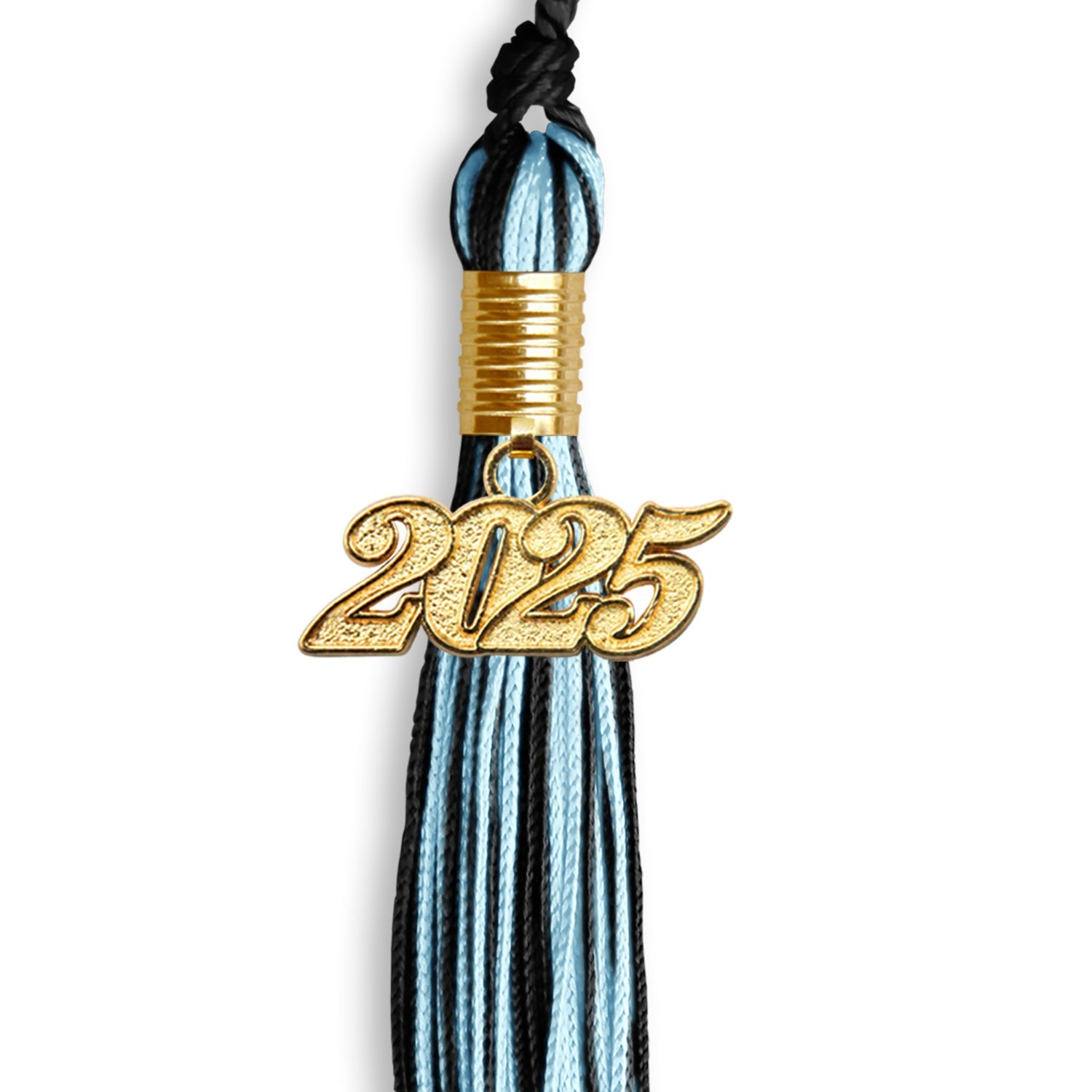 Black/Light Blue Mixed Color Graduation Tassel with Gold Date Drop - Endea Graduation
