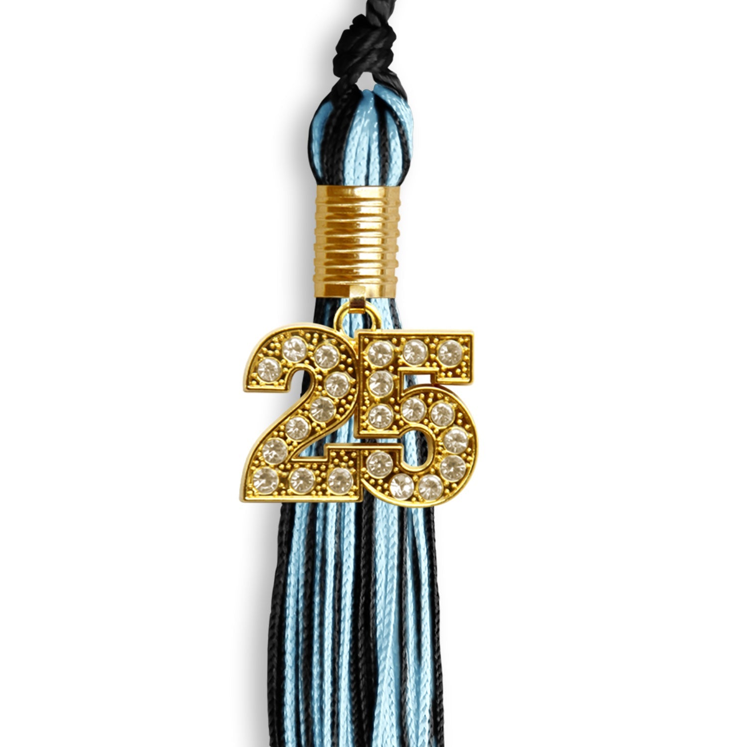Black/Light Blue Mixed Color Graduation Tassel with Gold Date Drop - Endea Graduation