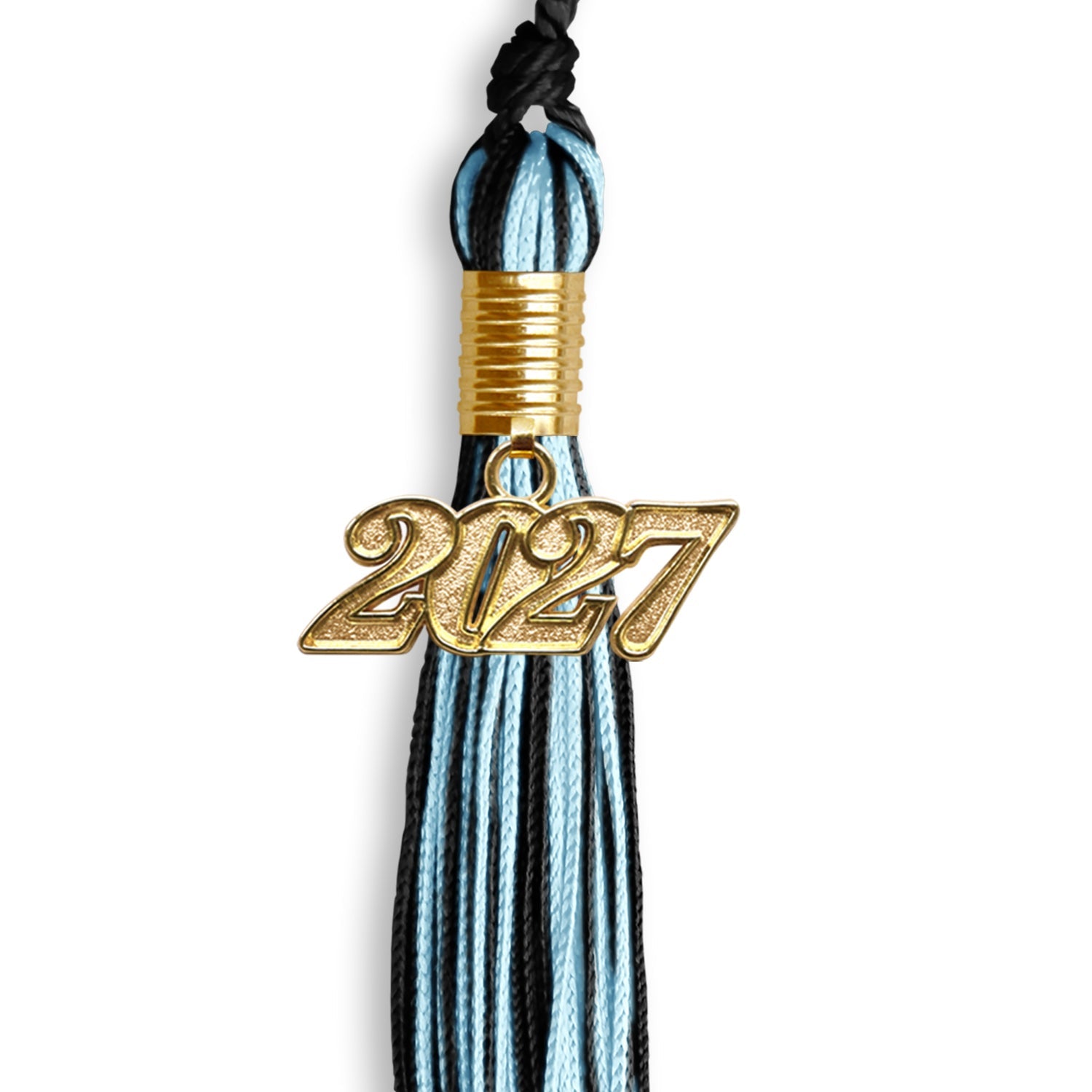 Black/Light Blue Mixed Color Graduation Tassel with Gold Date Drop - Endea Graduation
