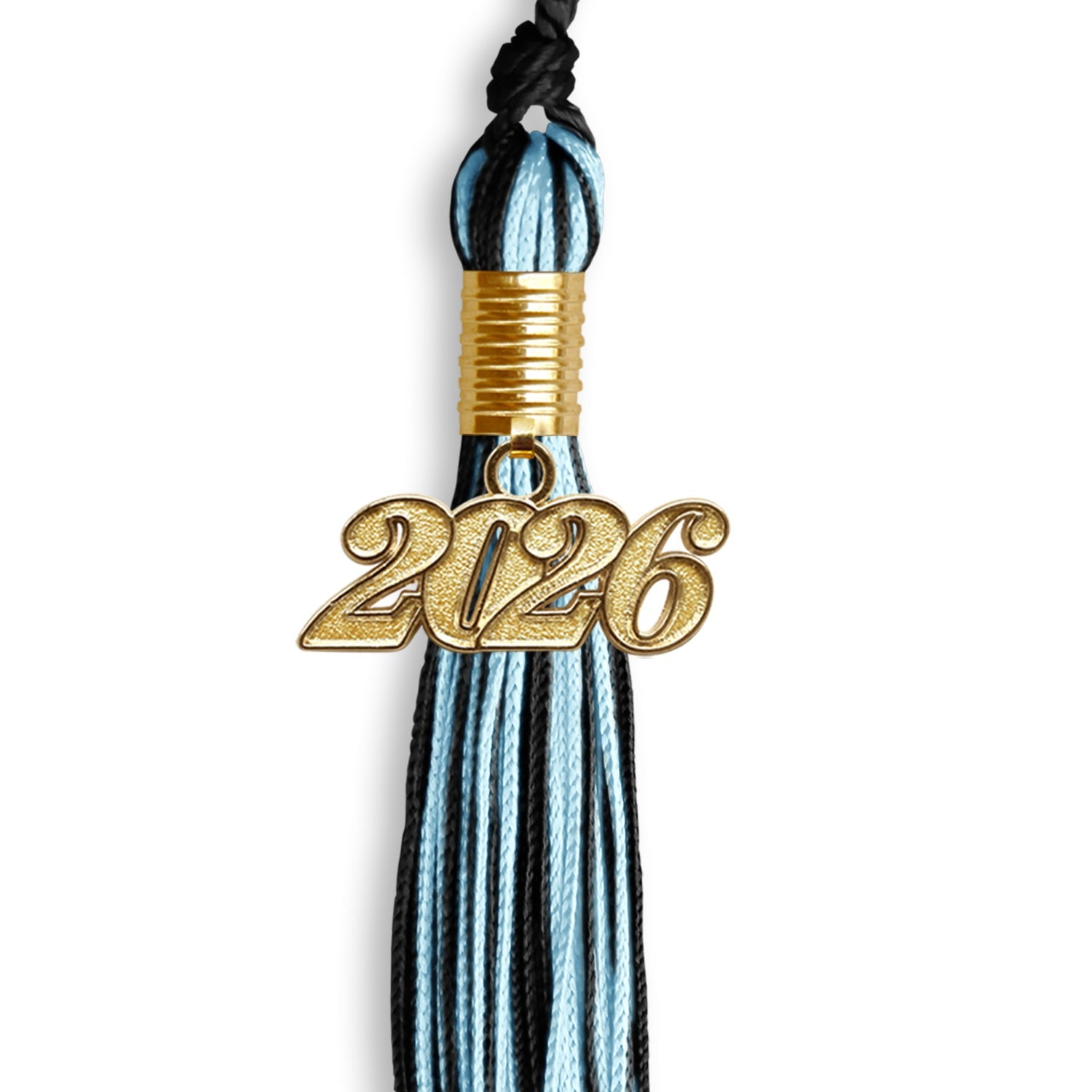 Black/Light Blue Mixed Color Graduation Tassel with Gold Date Drop - Endea Graduation