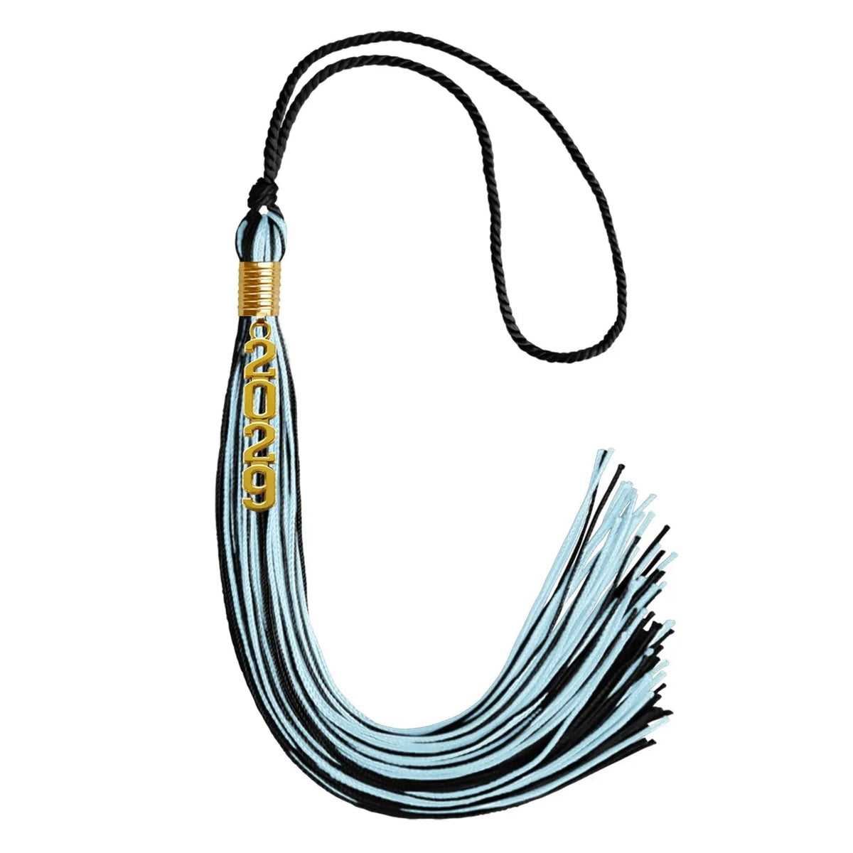 Black/Light Blue Mixed Color Graduation Tassel with Gold Stacked Date Drop - Endea Graduation