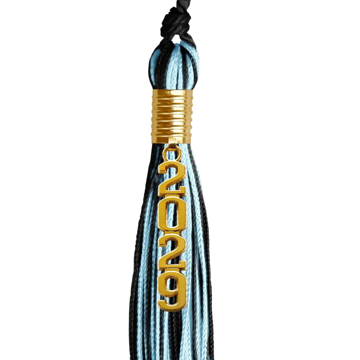 Black/Light Blue Mixed Color Graduation Tassel with Gold Stacked Date Drop - Endea Graduation