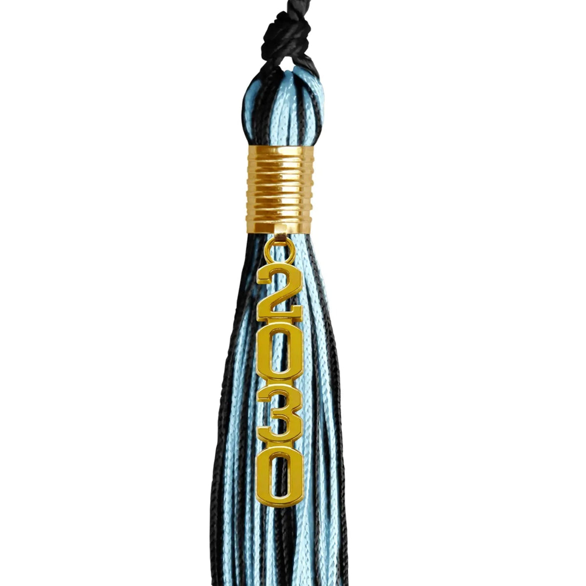 Black/Light Blue Mixed Color Graduation Tassel with Gold Stacked Date Drop - Endea Graduation