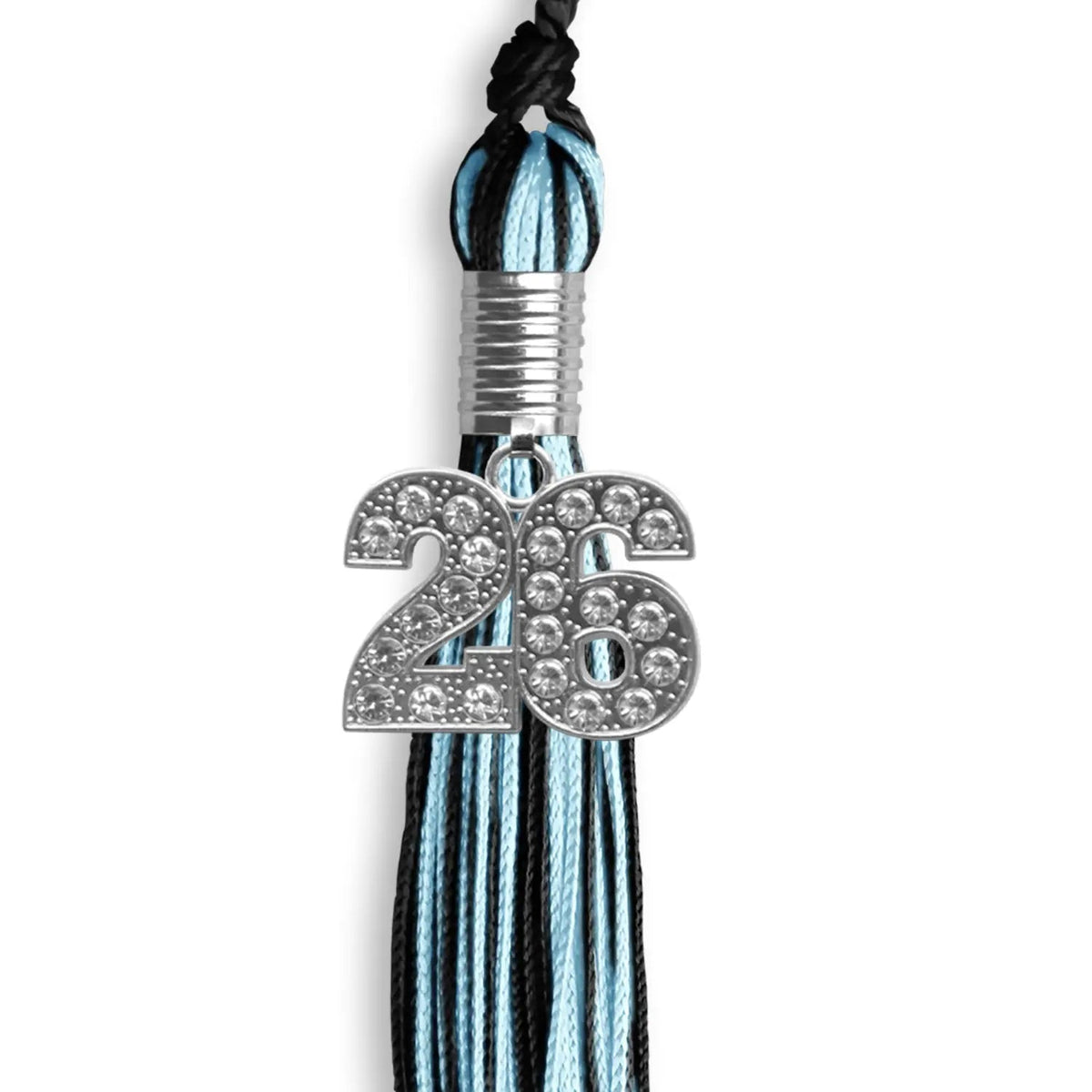 Black/Light Blue Mixed Color Graduation Tassel with Silver Bling Charm - Endea Graduation