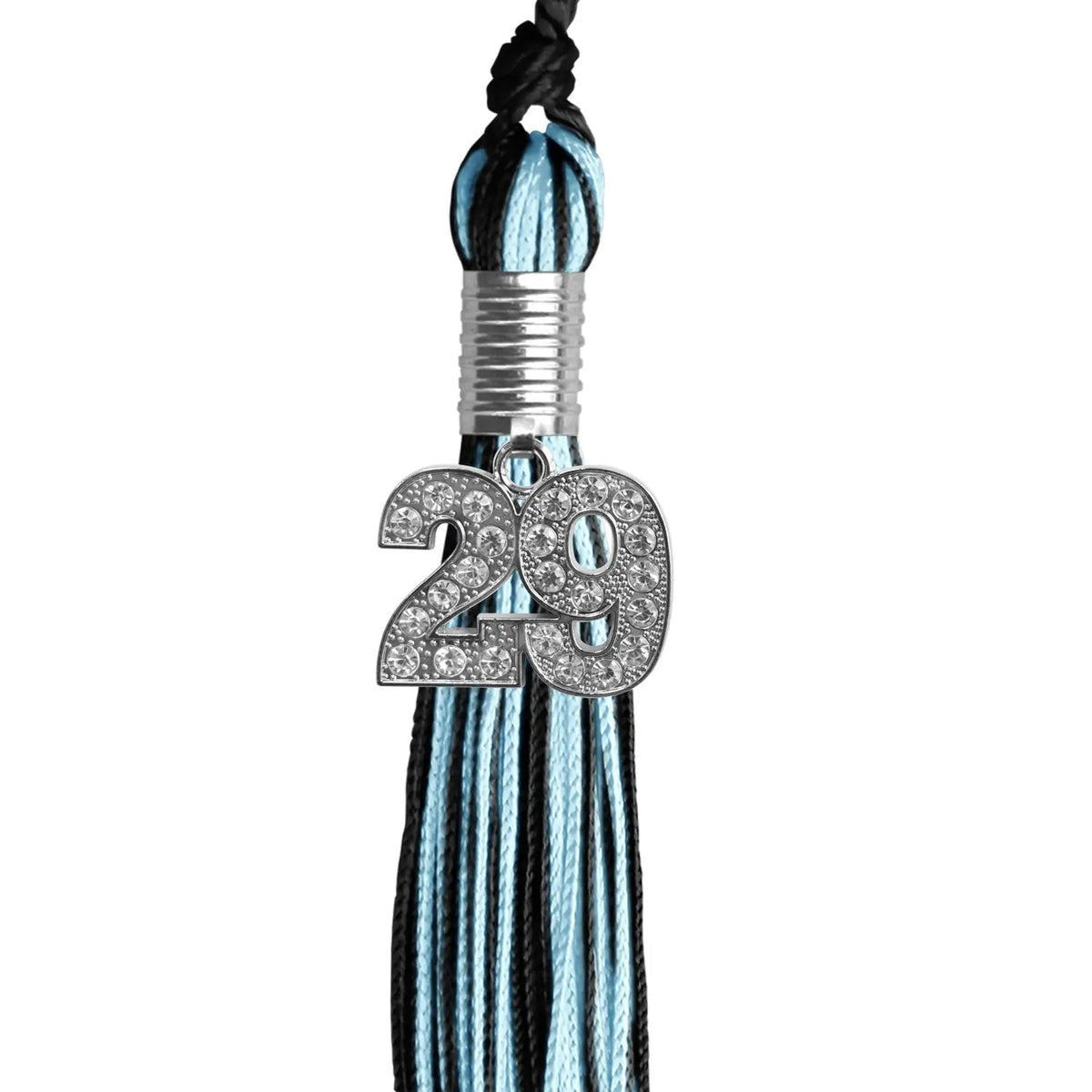 Black/Light Blue Mixed Color Graduation Tassel with Silver Bling Charm - Endea Graduation