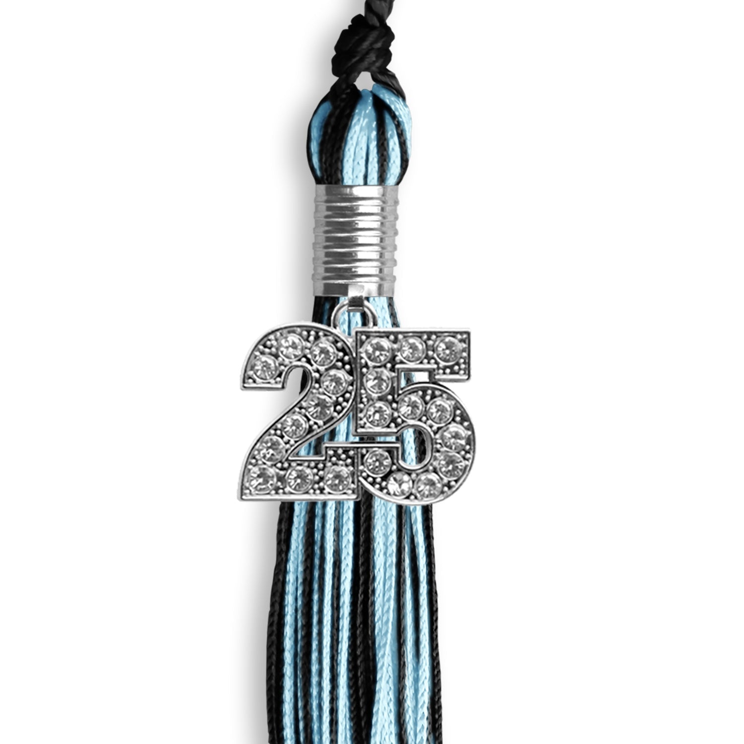Black/Light Blue Mixed Color Graduation Tassel with Silver Date Drop - Endea Graduation