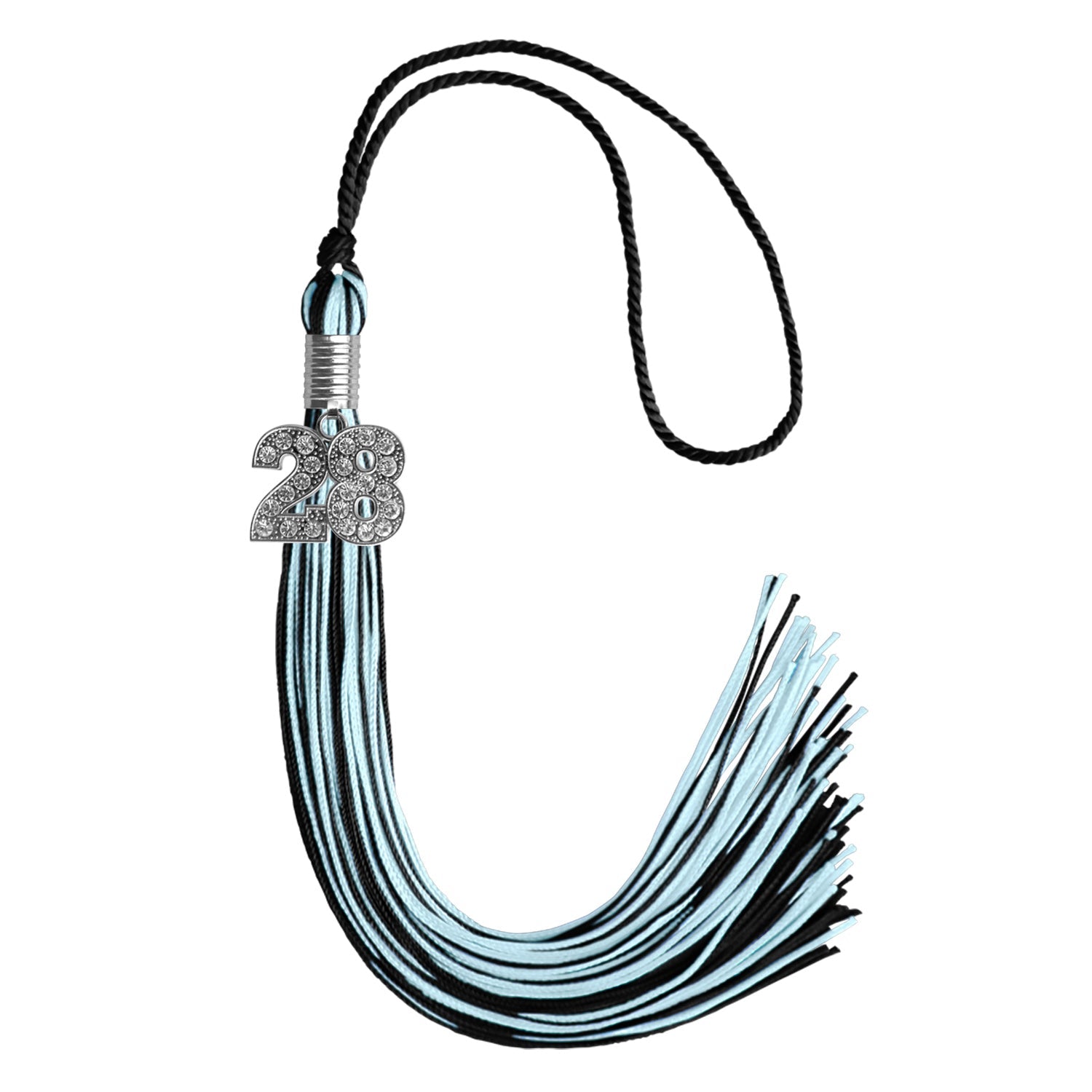 Black/Light Blue Mixed Color Graduation Tassel with Silver Date Drop - Endea Graduation
