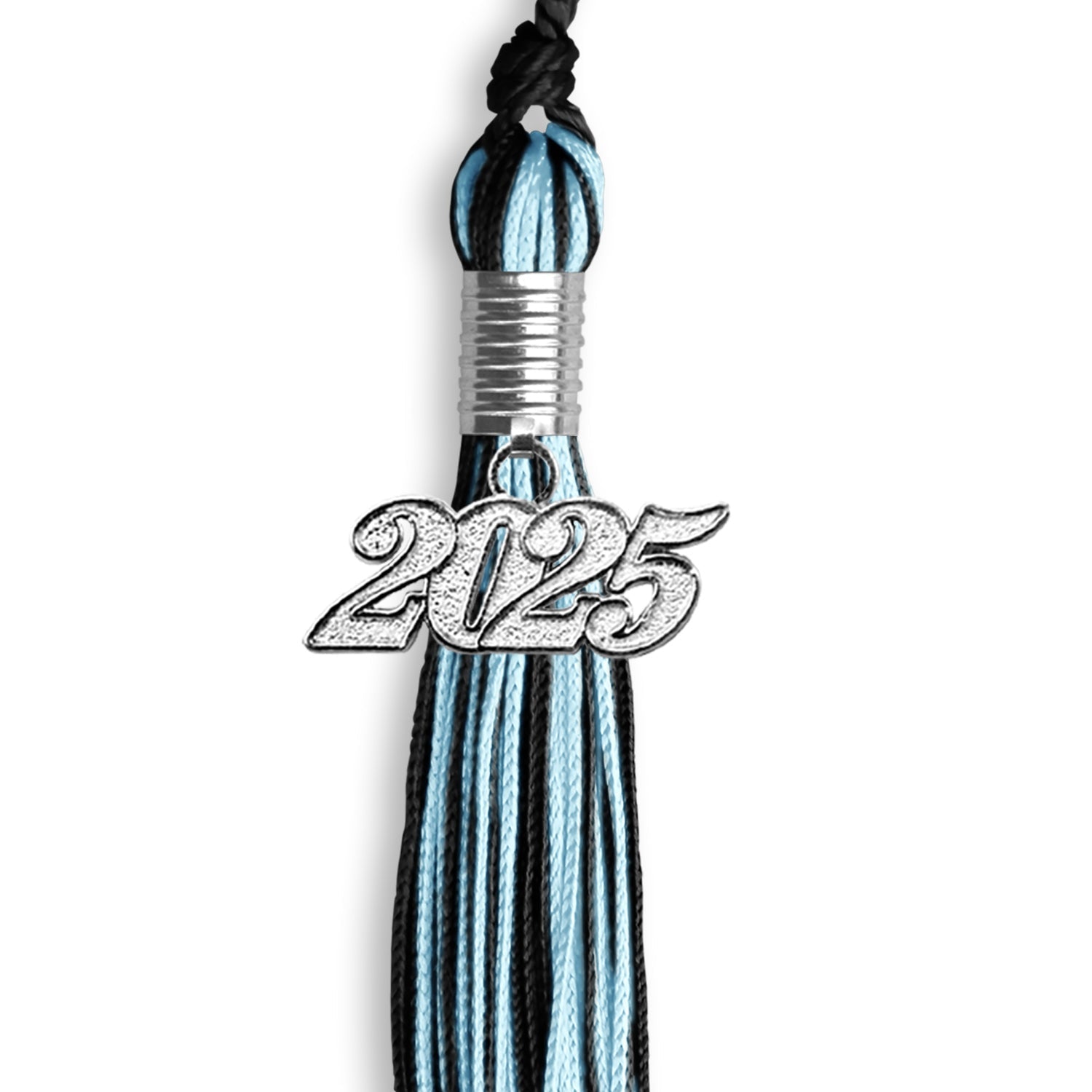 Black/Light Blue Mixed Color Graduation Tassel with Silver Date Drop - Endea Graduation