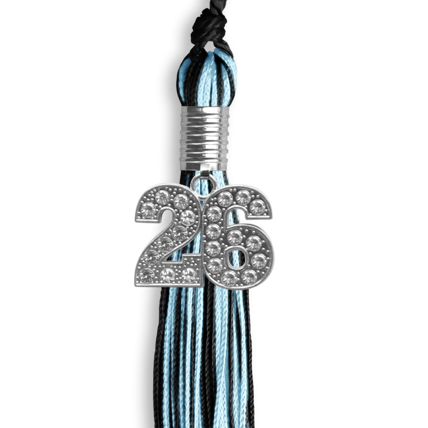Black/Light Blue Mixed Color Graduation Tassel with Silver Date Drop - Endea Graduation