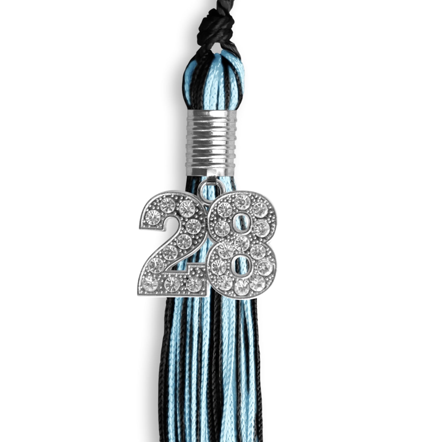 Black/Light Blue Mixed Color Graduation Tassel with Silver Date Drop - Endea Graduation