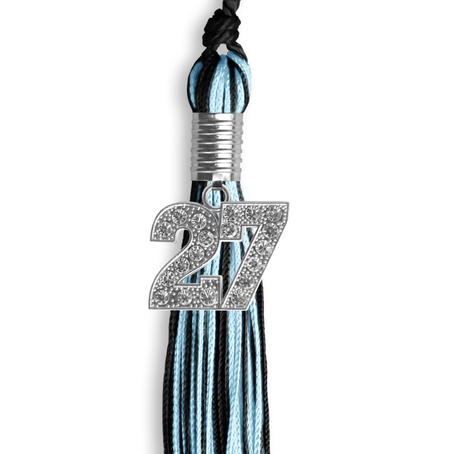 Black/Light Blue Mixed Color Graduation Tassel with Silver Date Drop - Endea Graduation