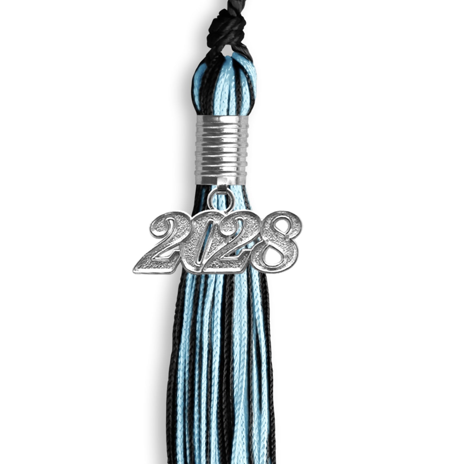Black/Light Blue Mixed Color Graduation Tassel with Silver Date Drop - Endea Graduation