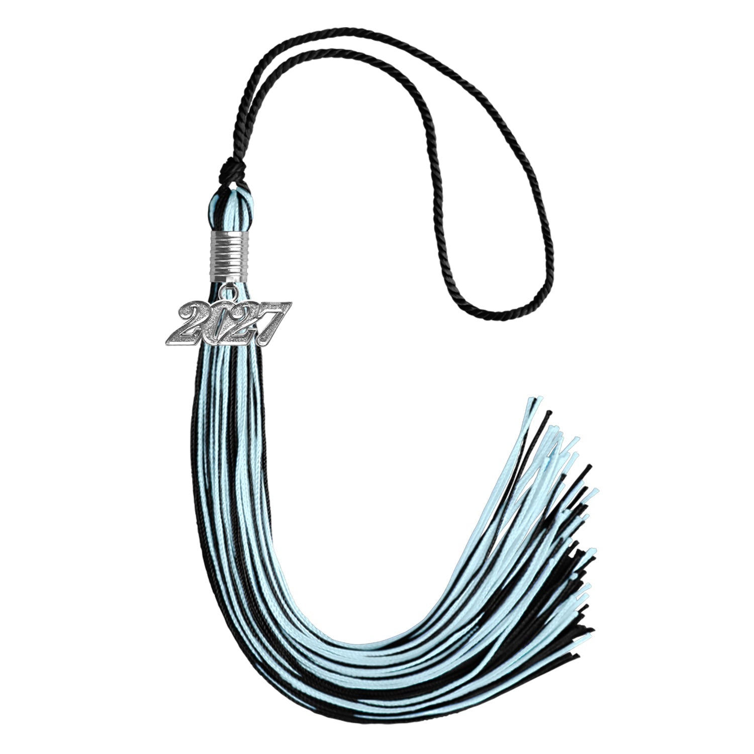 Black/Light Blue Mixed Color Graduation Tassel with Silver Date Drop - Endea Graduation