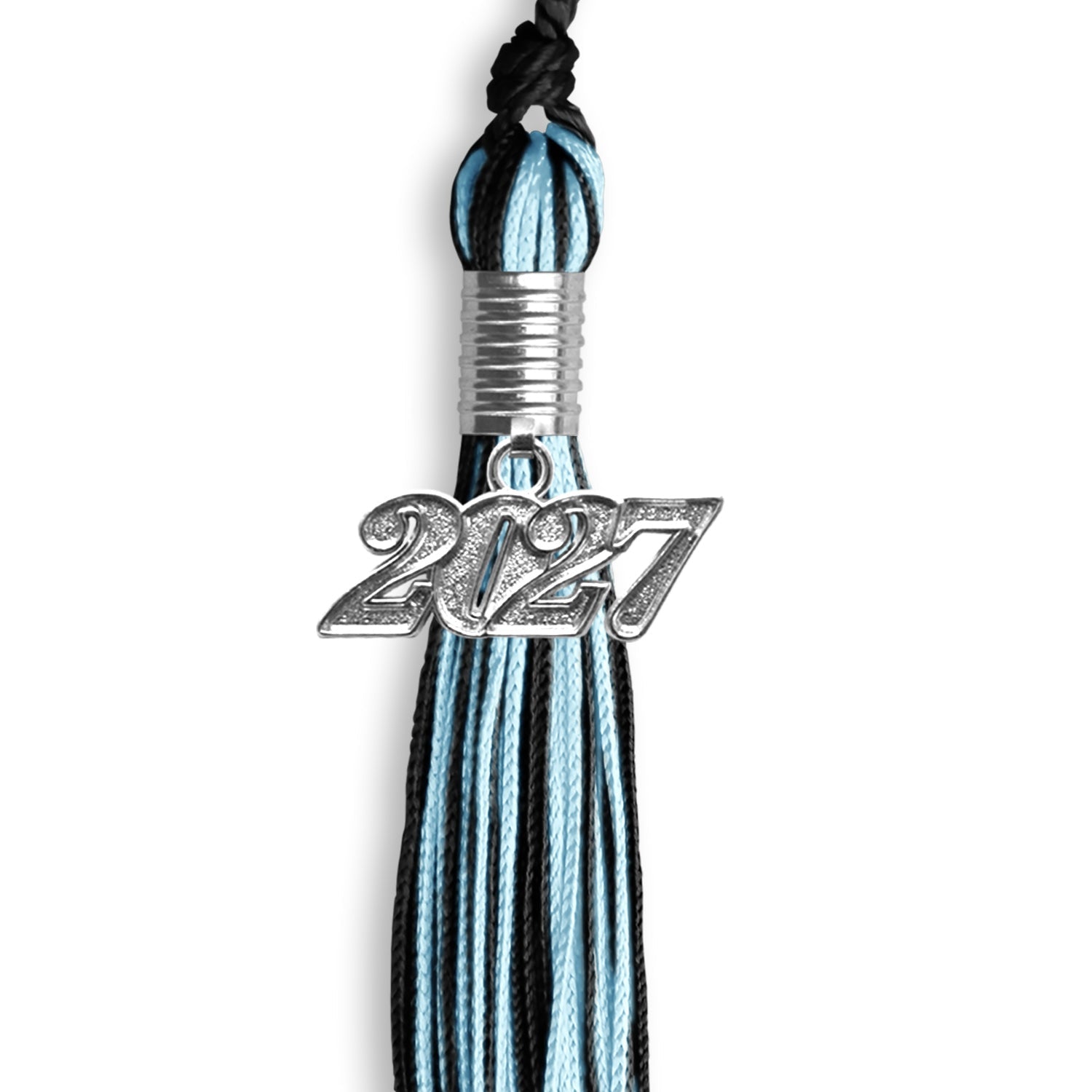 Black/Light Blue Mixed Color Graduation Tassel with Silver Date Drop - Endea Graduation