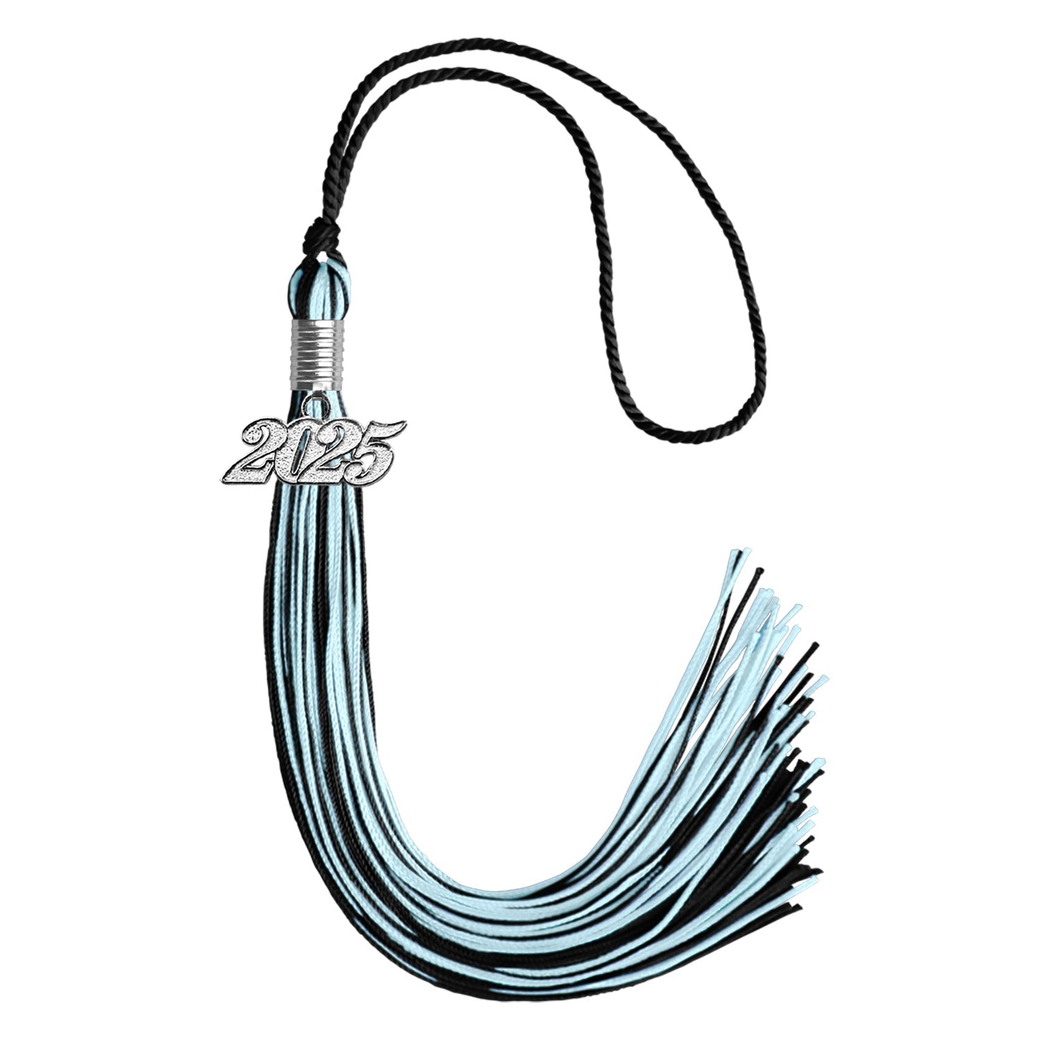 Black/Light Blue Mixed Color Graduation Tassel with Silver Date Drop - Endea Graduation
