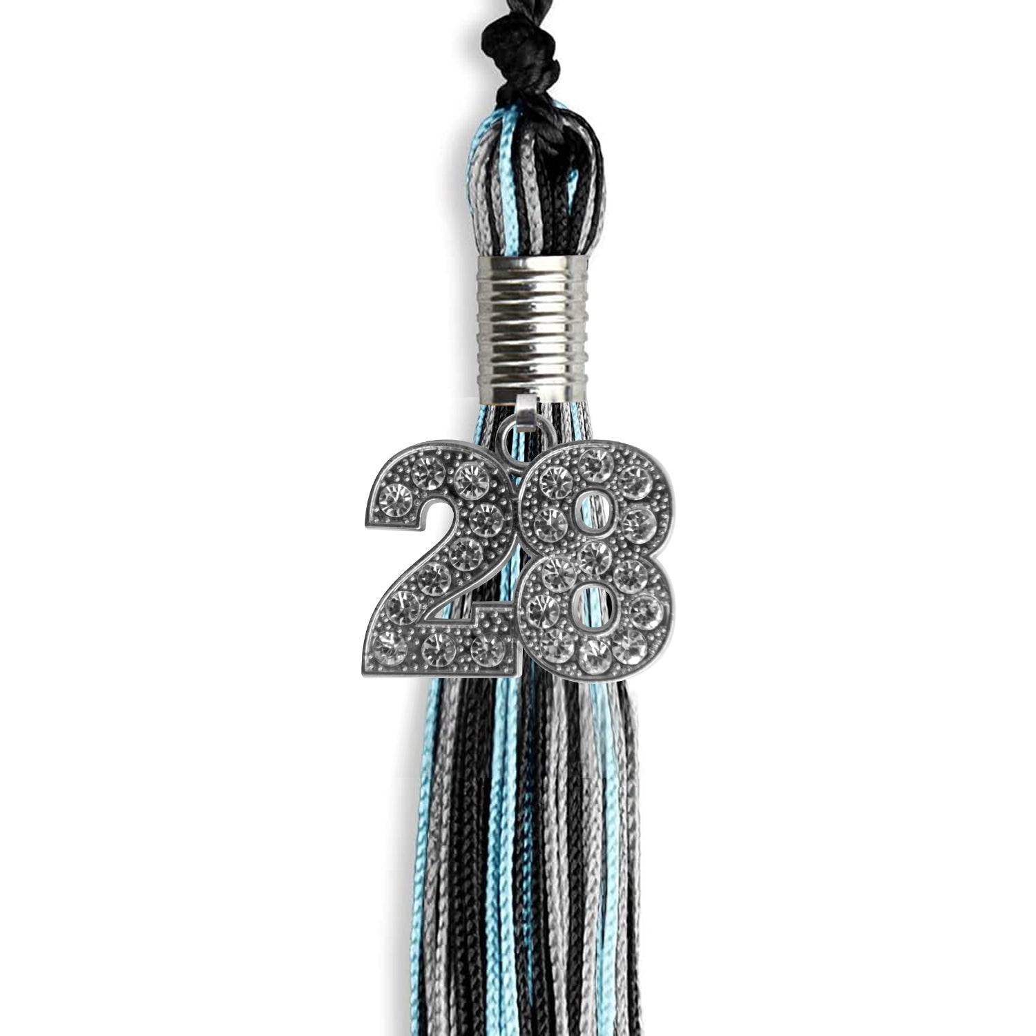 Black/Light Blue/Silver Mixed Color Graduation Tassel with Silver Date Drop - Endea Graduation