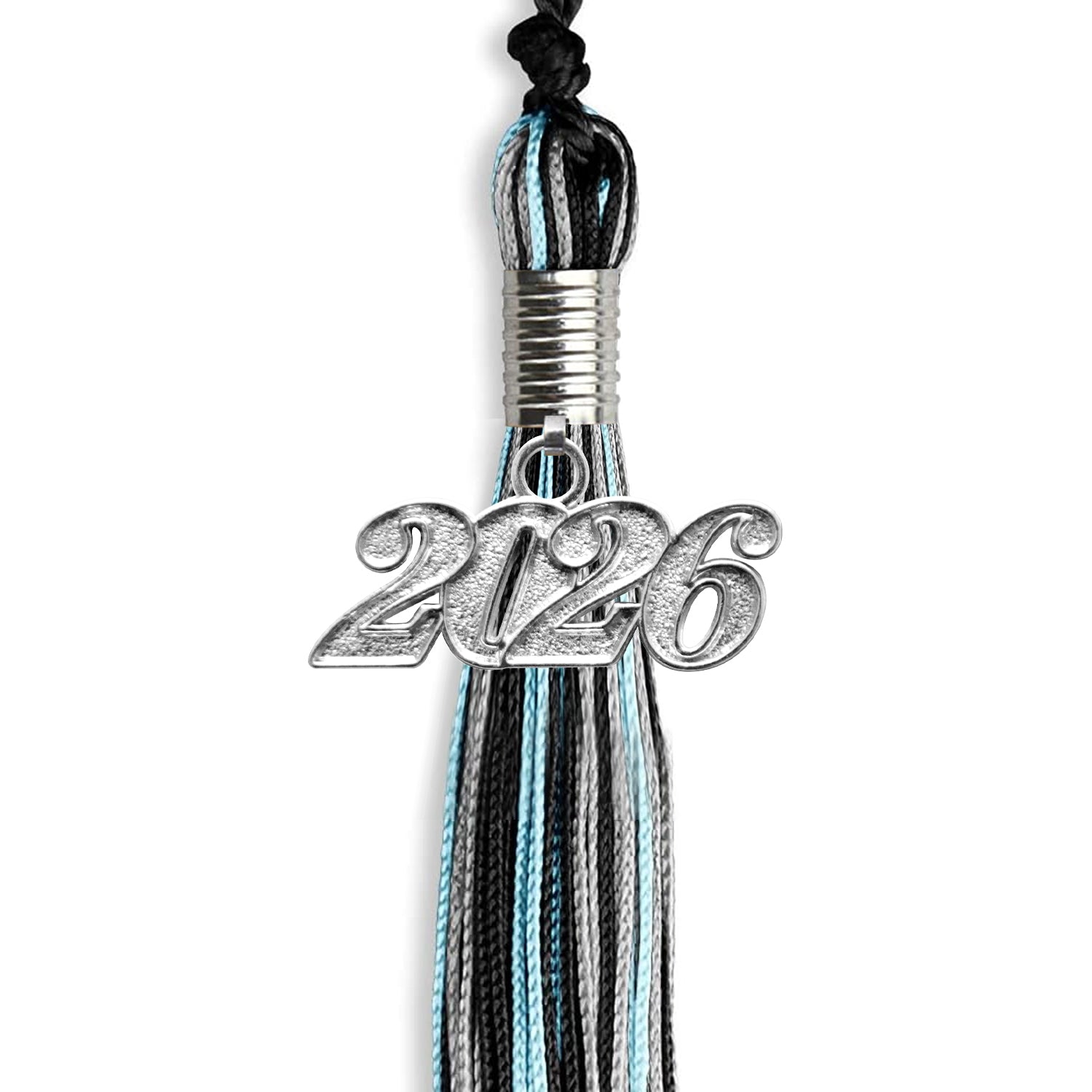 Black/Light Blue/Silver Mixed Color Graduation Tassel with Silver Date Drop - Endea Graduation