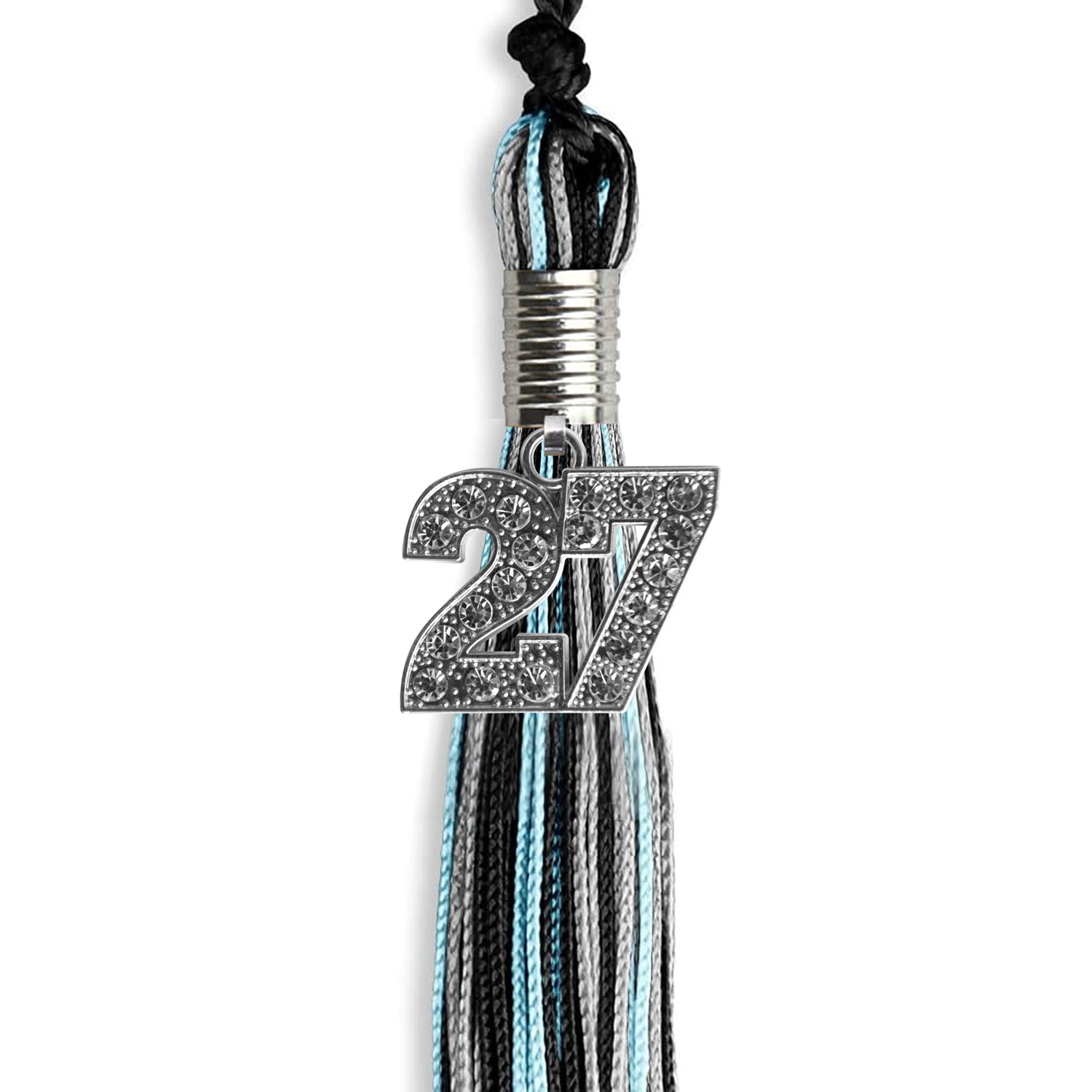 Black/Light Blue/Silver Mixed Color Graduation Tassel with Silver Date Drop - Endea Graduation