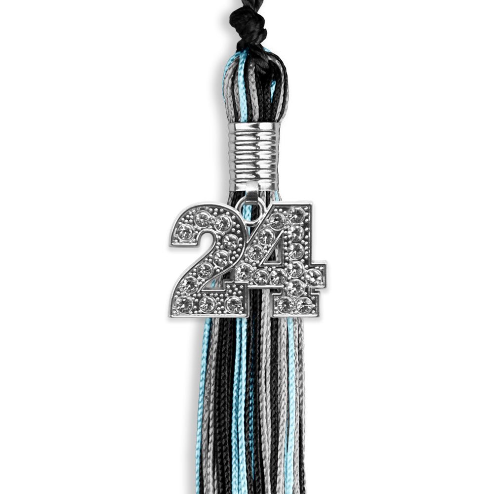 Black/Light Blue/Silver Mixed Color Graduation Tassel with Silver Date Drop - Endea Graduation