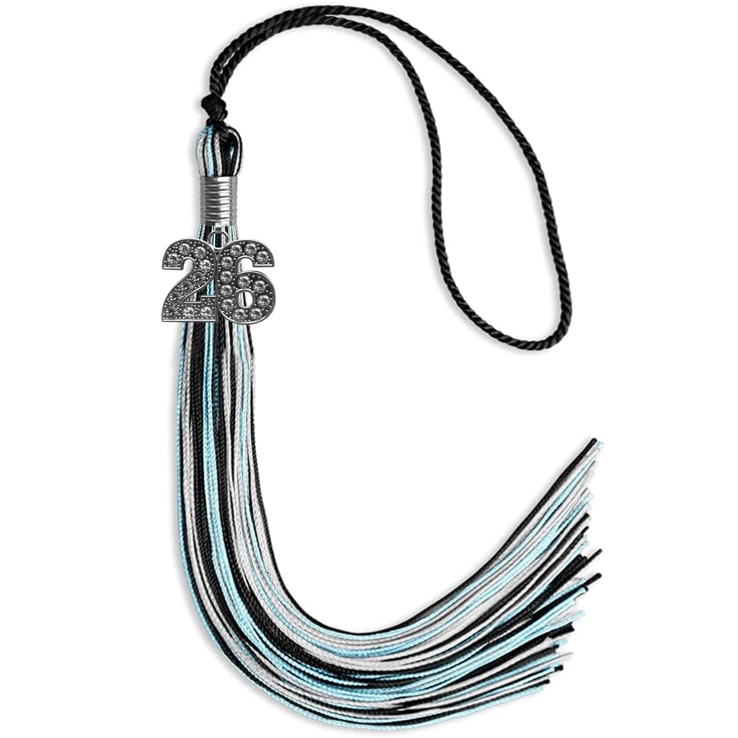 Black/Light Blue/Silver Mixed Color Graduation Tassel with Silver Date Drop - Endea Graduation