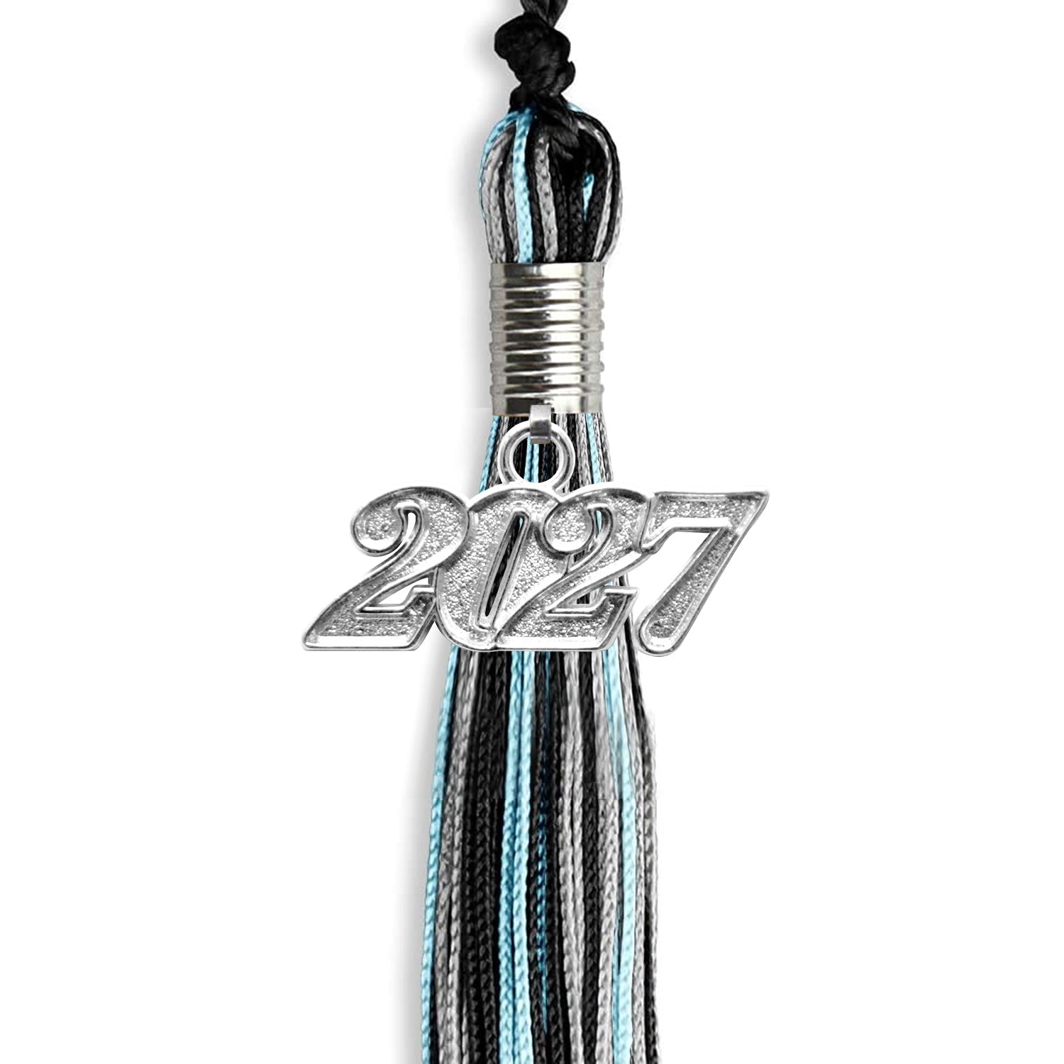 Black/Light Blue/Silver Mixed Color Graduation Tassel with Silver Date Drop - Endea Graduation