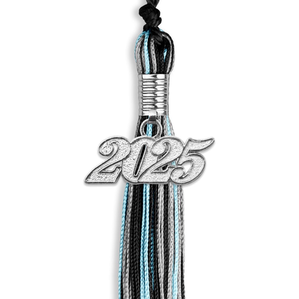 Black/Light Blue/Silver Mixed Color Graduation Tassel with Silver Date Drop - Endea Graduation