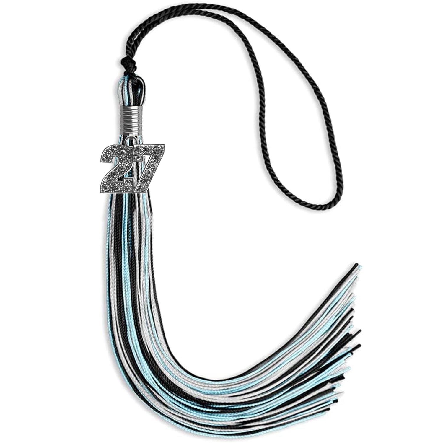 Black/Light Blue/Silver Mixed Color Graduation Tassel with Silver Date Drop - Endea Graduation