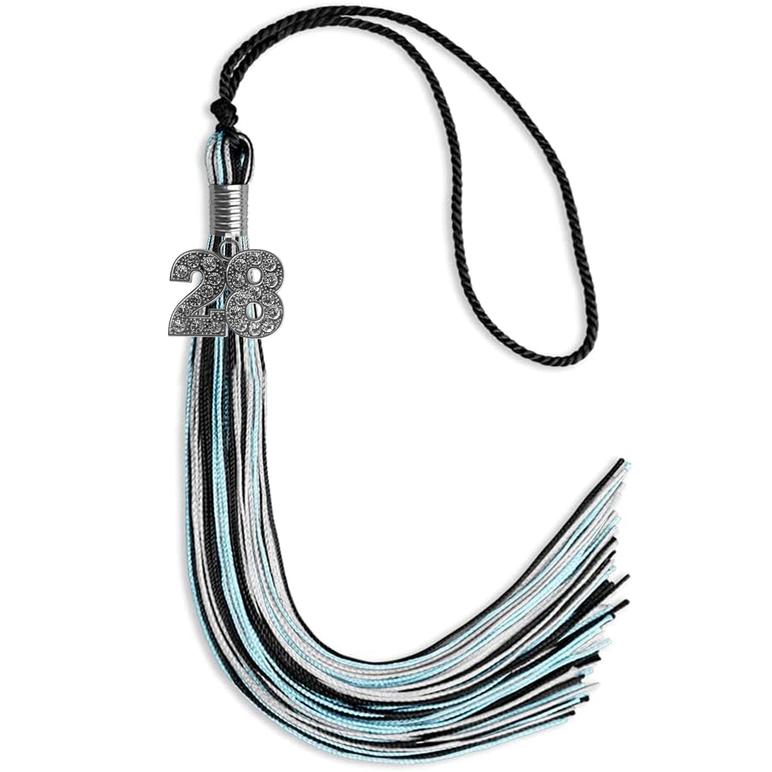 Black/Light Blue/Silver Mixed Color Graduation Tassel with Silver Date Drop - Endea Graduation