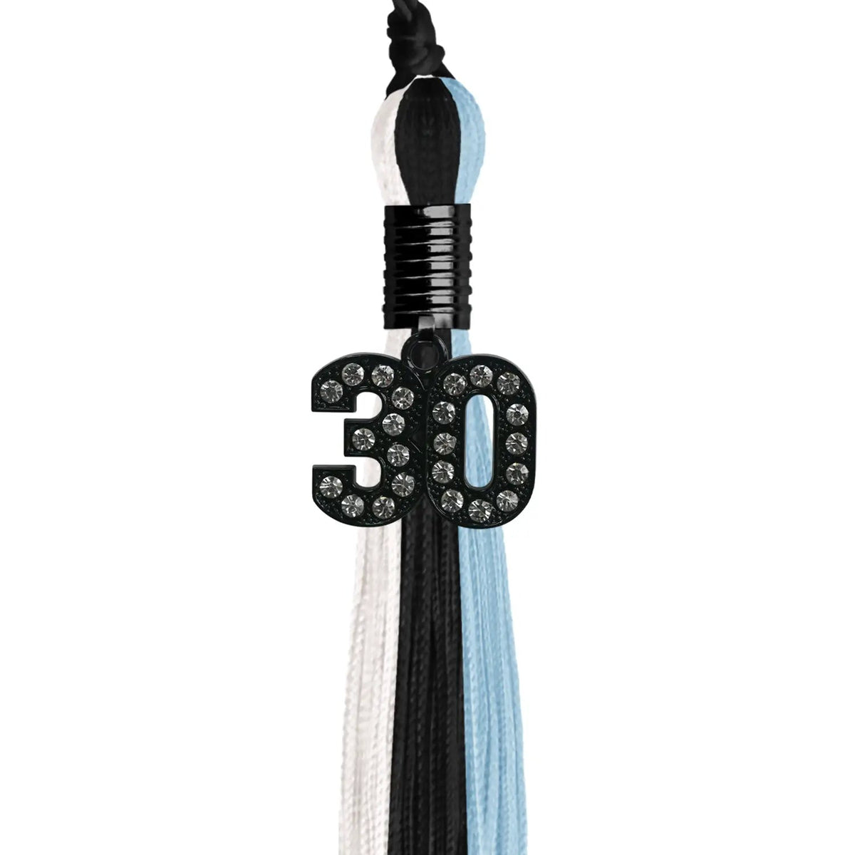 Black/Light Blue/White Graduation Tassel with Black Bling Charm - Endea Graduation